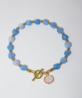 Blue Agate Beaded Bracelet with Opal-Style Charm