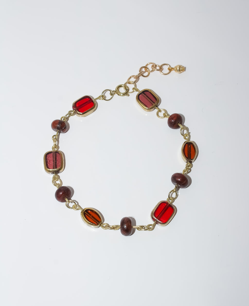 Gold-Rimmed Glass Bead Station Bracelet