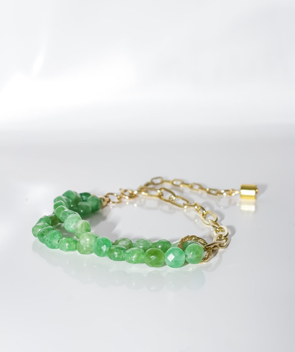 Green Aventurine Double-Strand Bracelet with Gold Chain