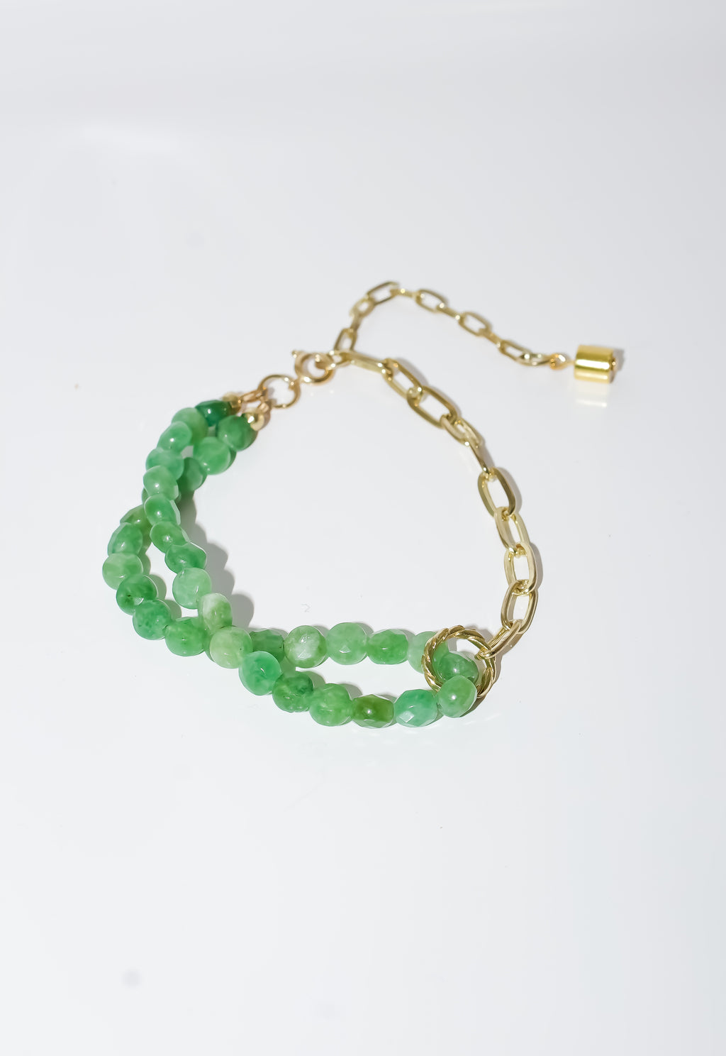 Green Aventurine Double-Strand Bracelet with Gold Chain