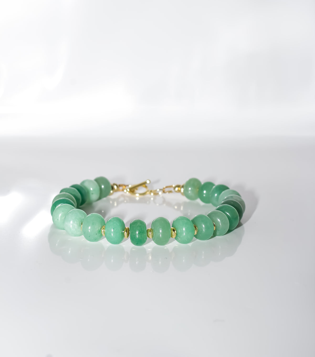 Green Aventurine Rondelle Beaded Bracelet with Gold Accents
