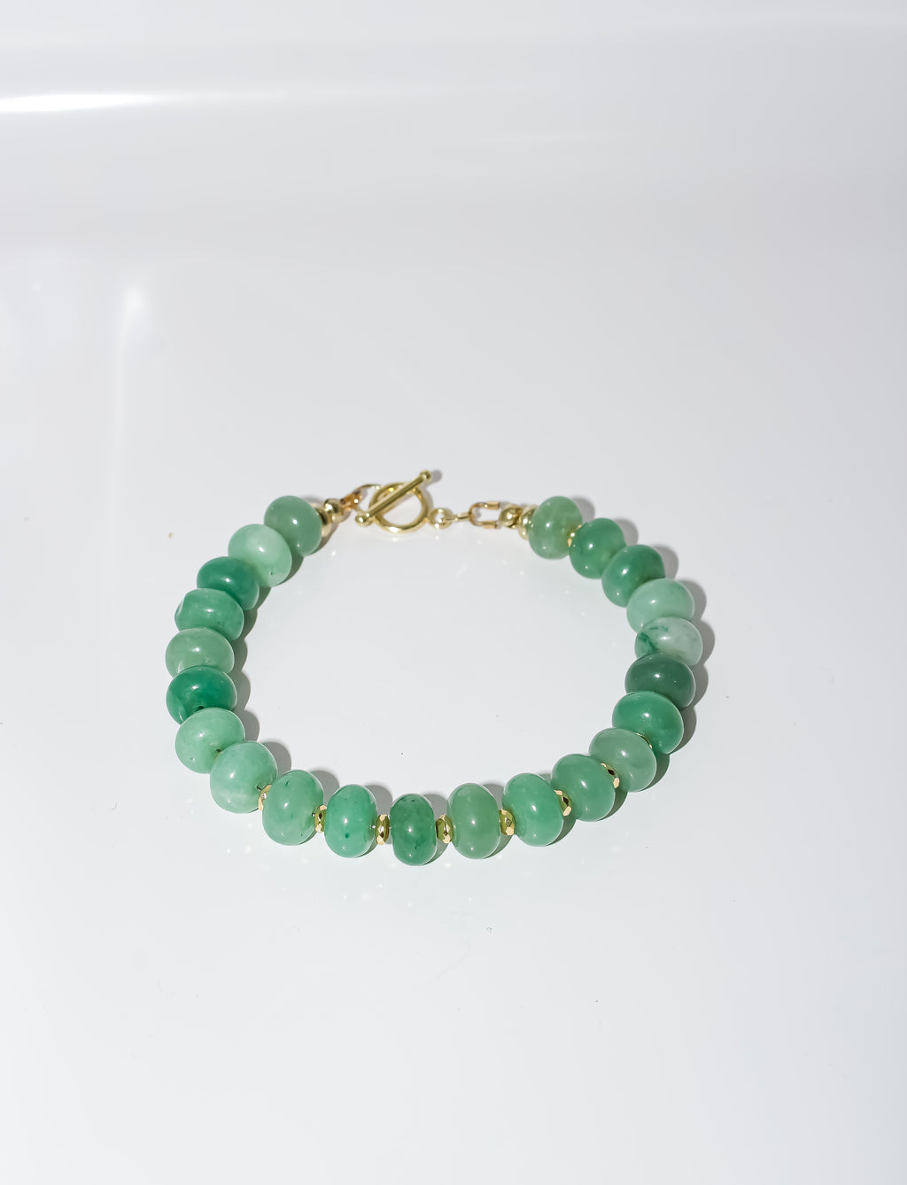 Green Aventurine Rondelle Beaded Bracelet with Gold Accents