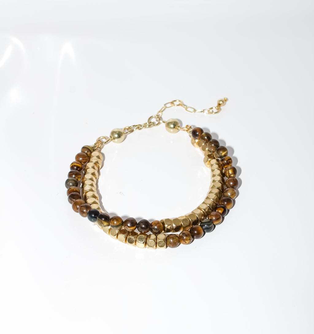 Tiger's Eye and Gold Double-Strand Bracelet