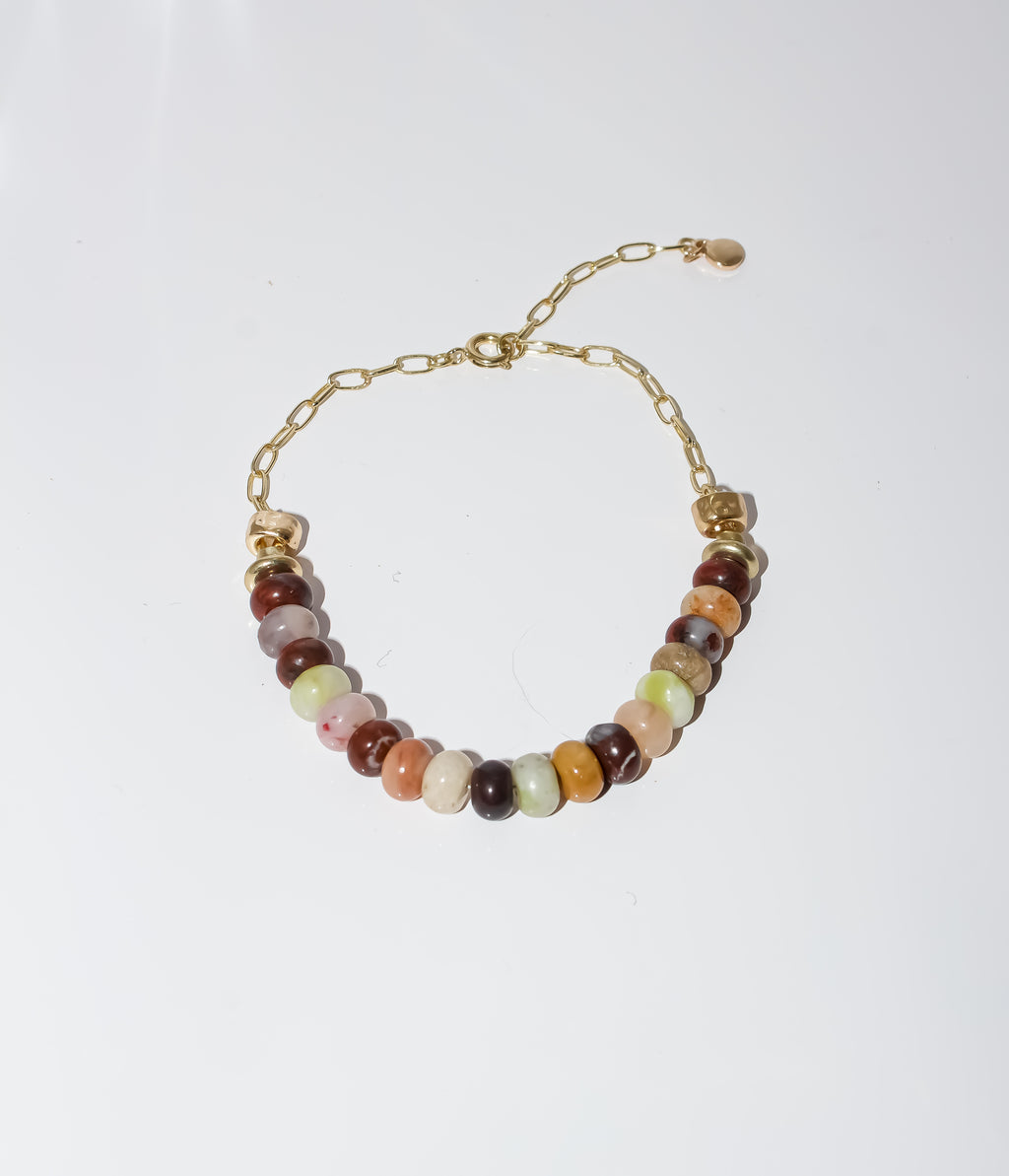 Multicolor Gemstone Rondelle Bracelet with Gold Chain