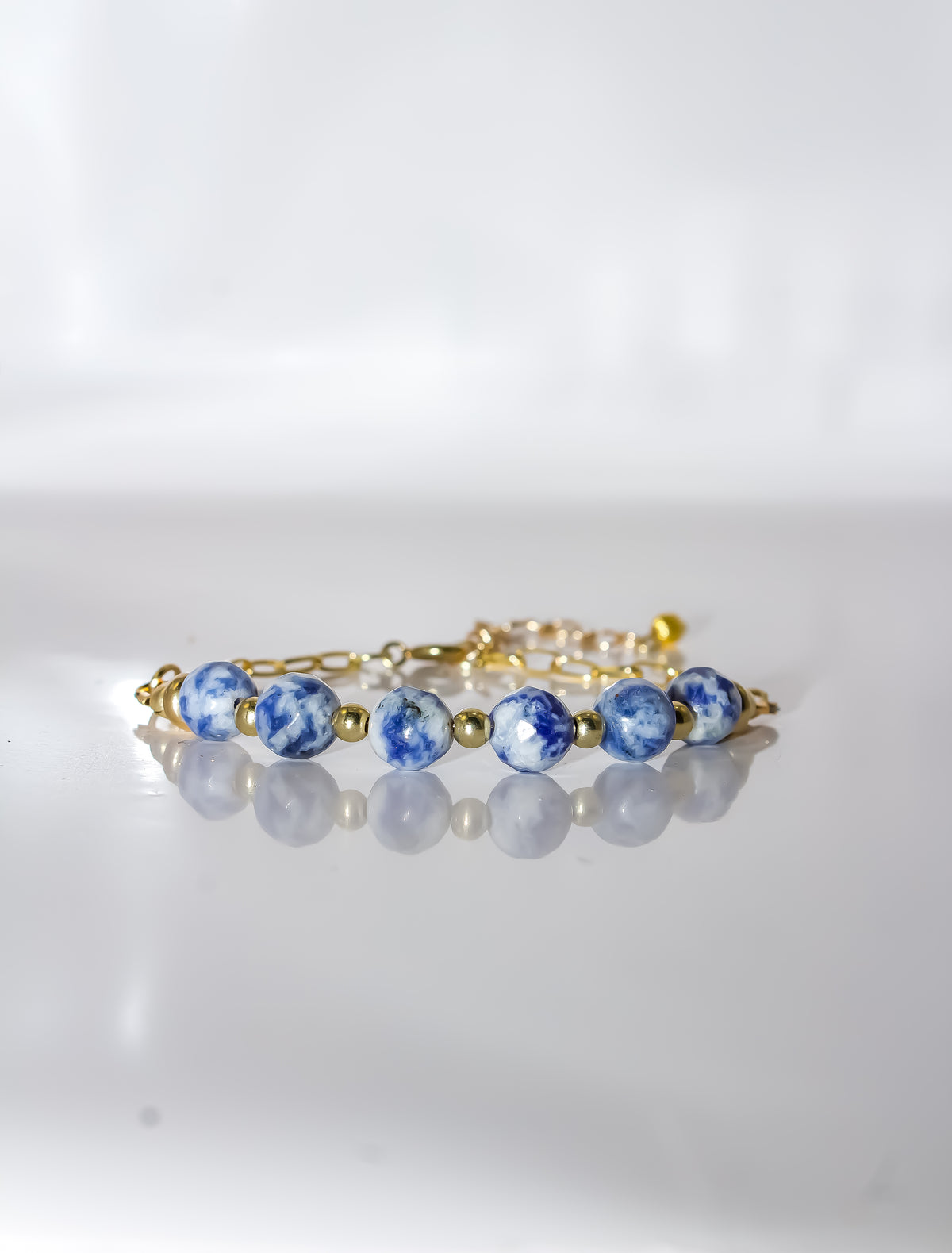 Gold Paperclip Chain Bracelet with Sodalite Gemstone Bar