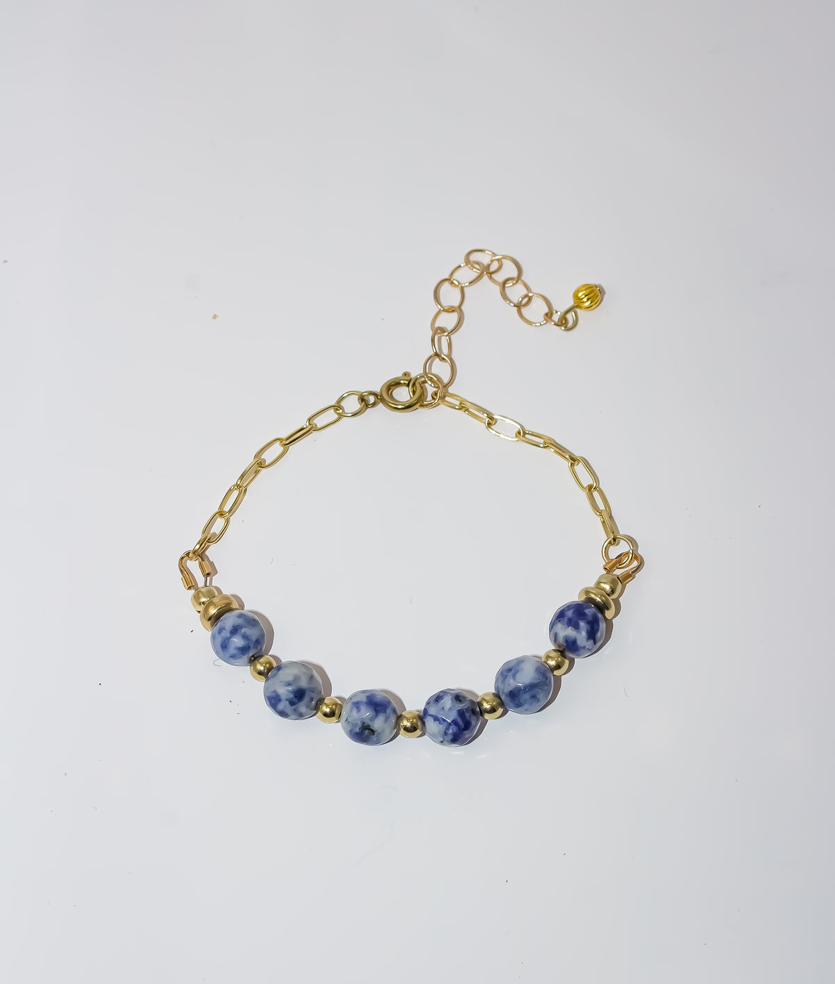 Gold Paperclip Chain Bracelet with Sodalite Gemstone Bar