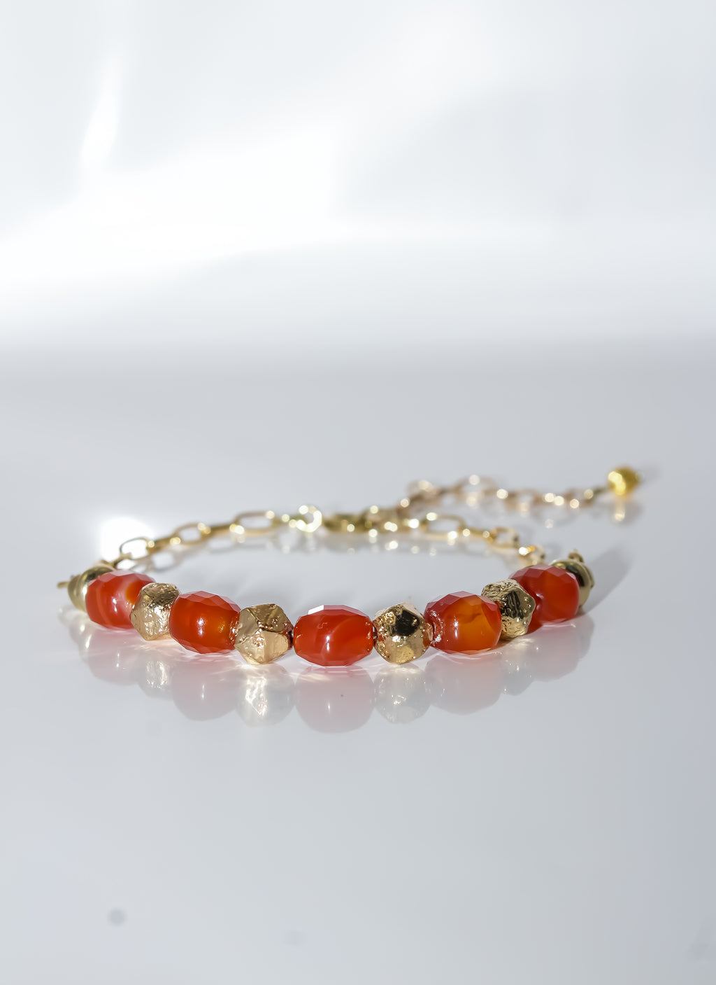 Gold Paperclip Chain Bracelet with Carnelian Gemstone Bar