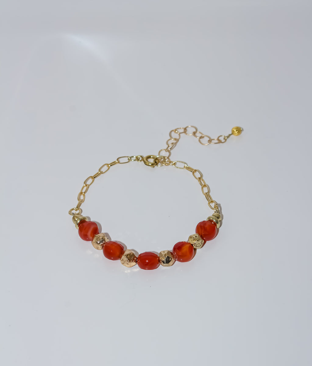 Gold Paperclip Chain Bracelet with Carnelian Gemstone Bar
