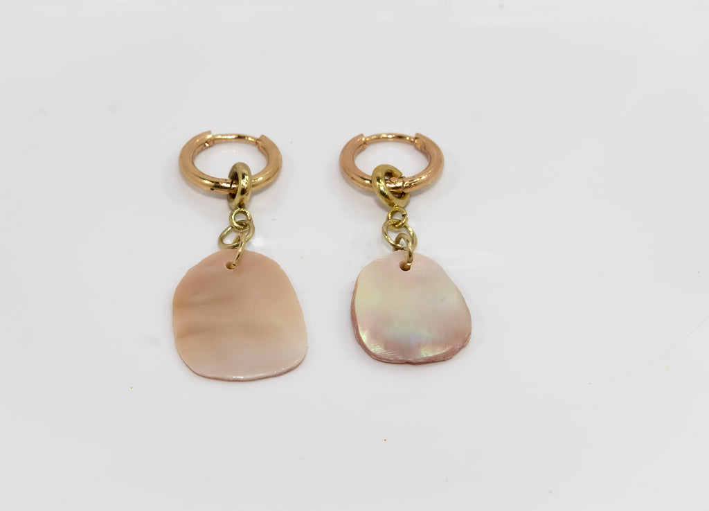 Gold Mother of Pearl Huggie Earrings