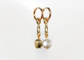 Gold Seashell and Pearl Charm Huggie Earrings