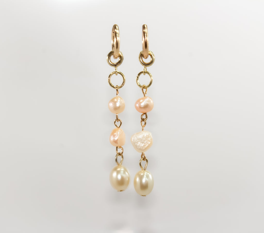 Gold Baroque Pearl Drop Huggie Earrings