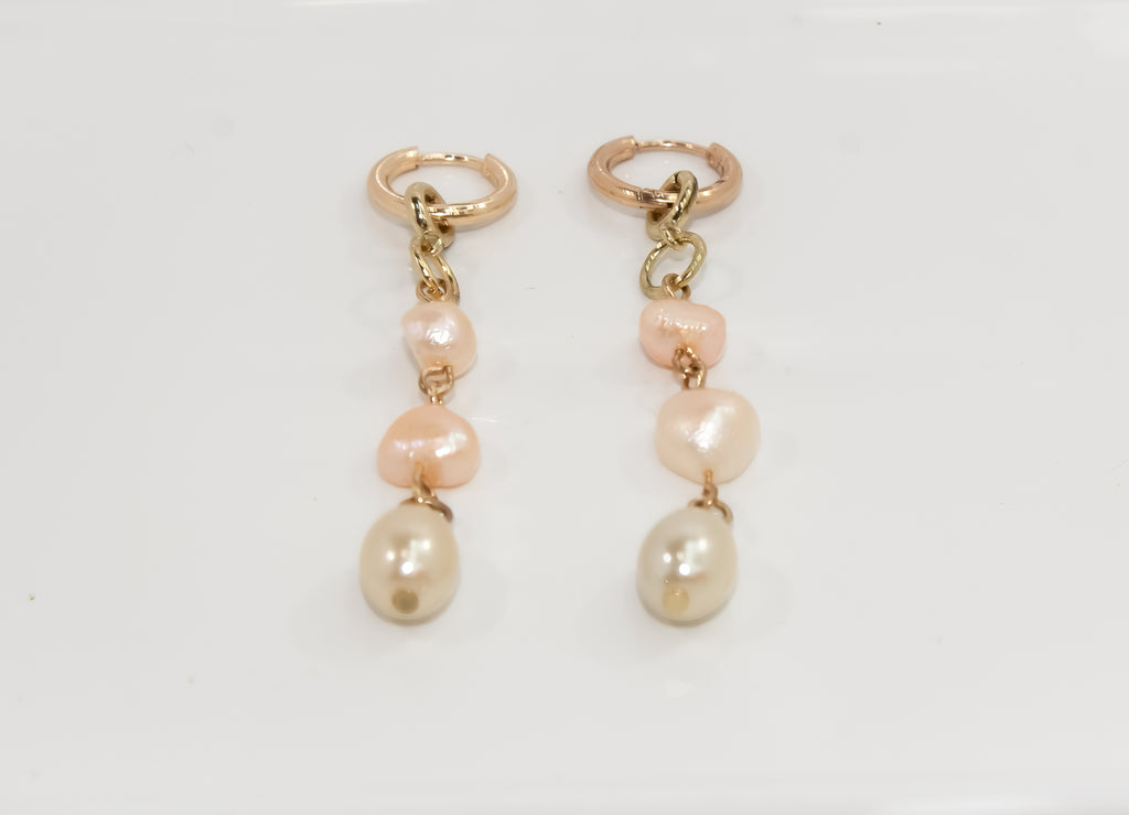 Gold Baroque Pearl Drop Huggie Earrings