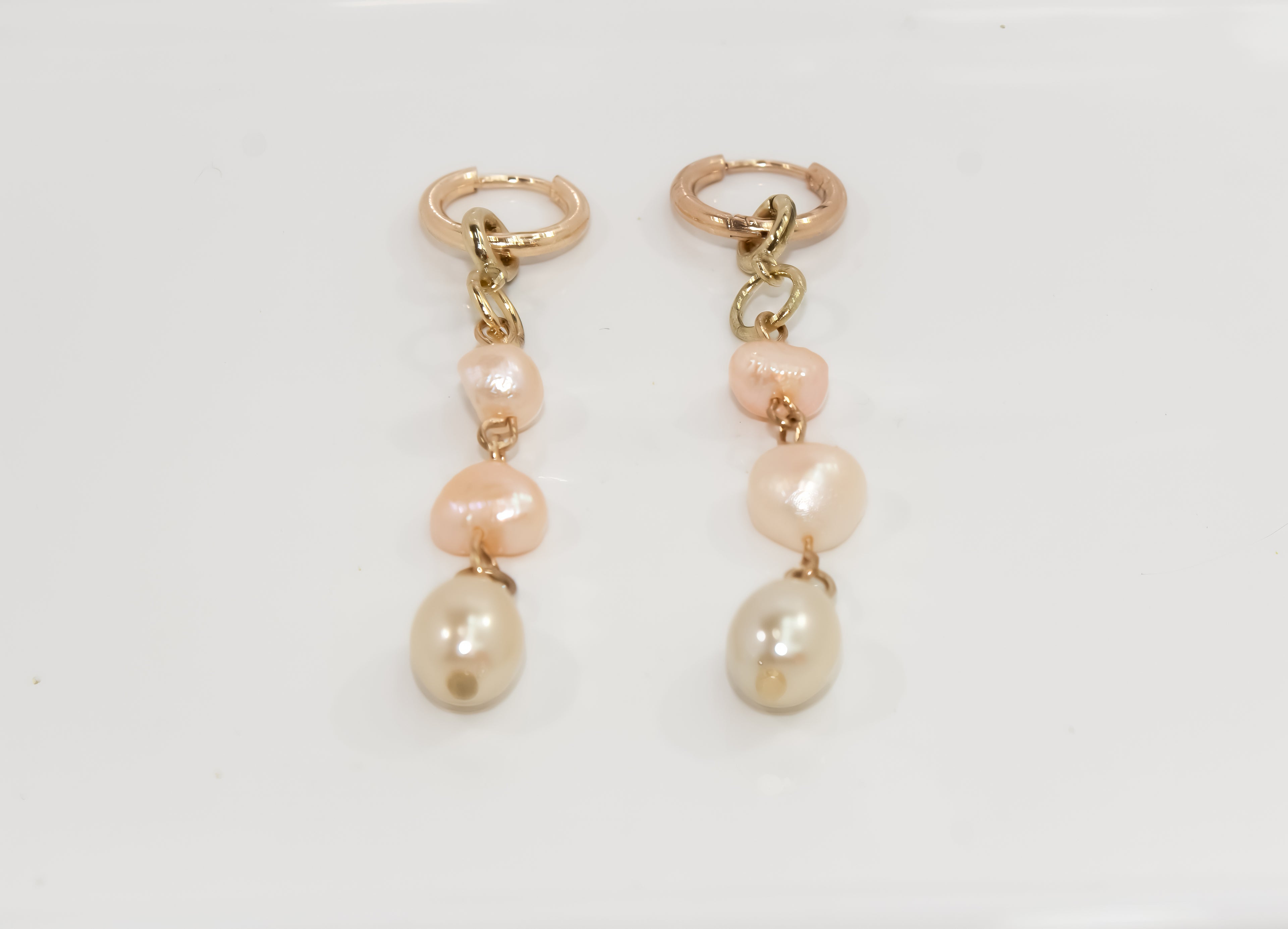 Gold Baroque Pearl Drop Huggie Earrings