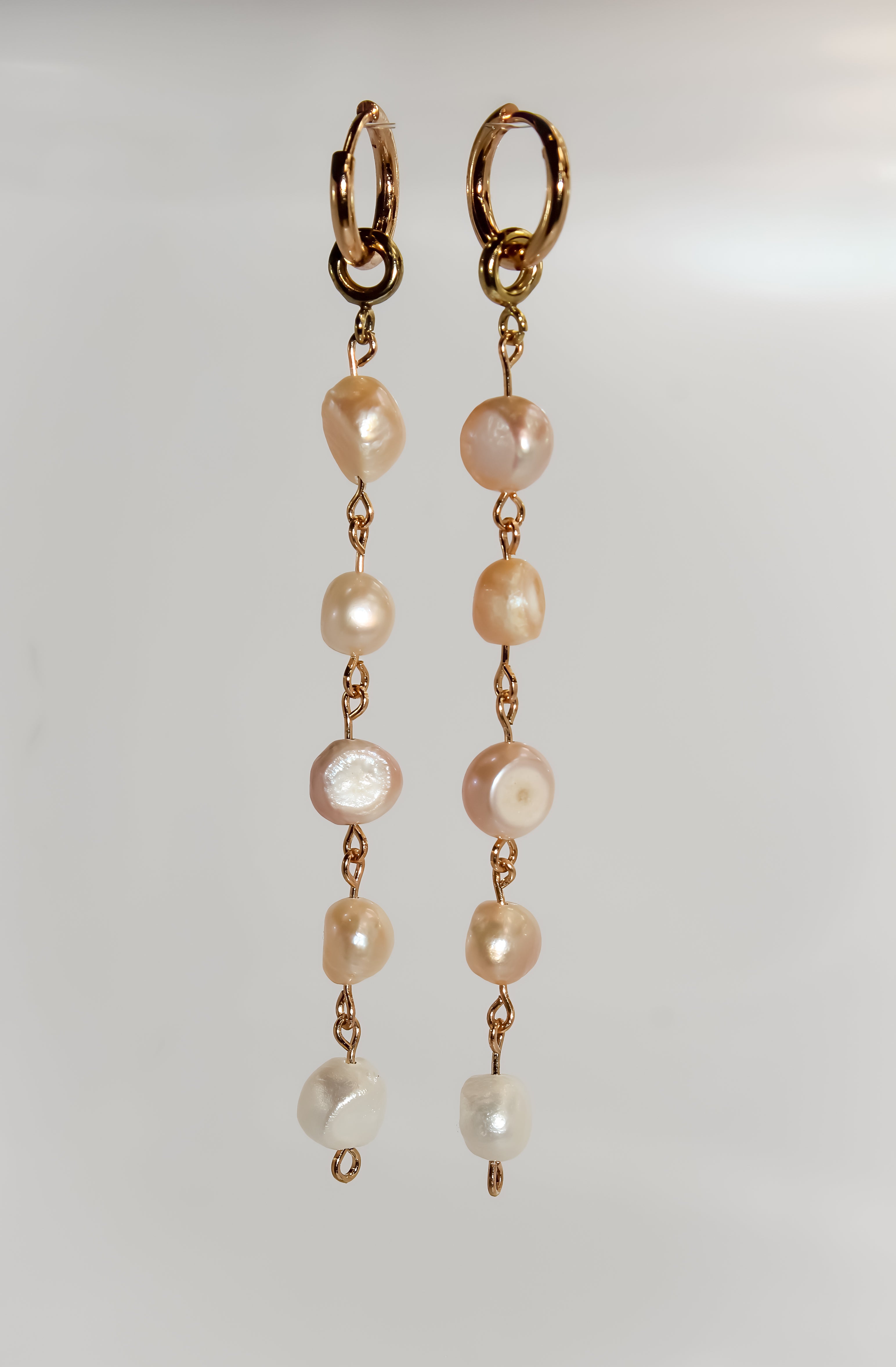 Gold Long Pearl Strand Huggie Earrings