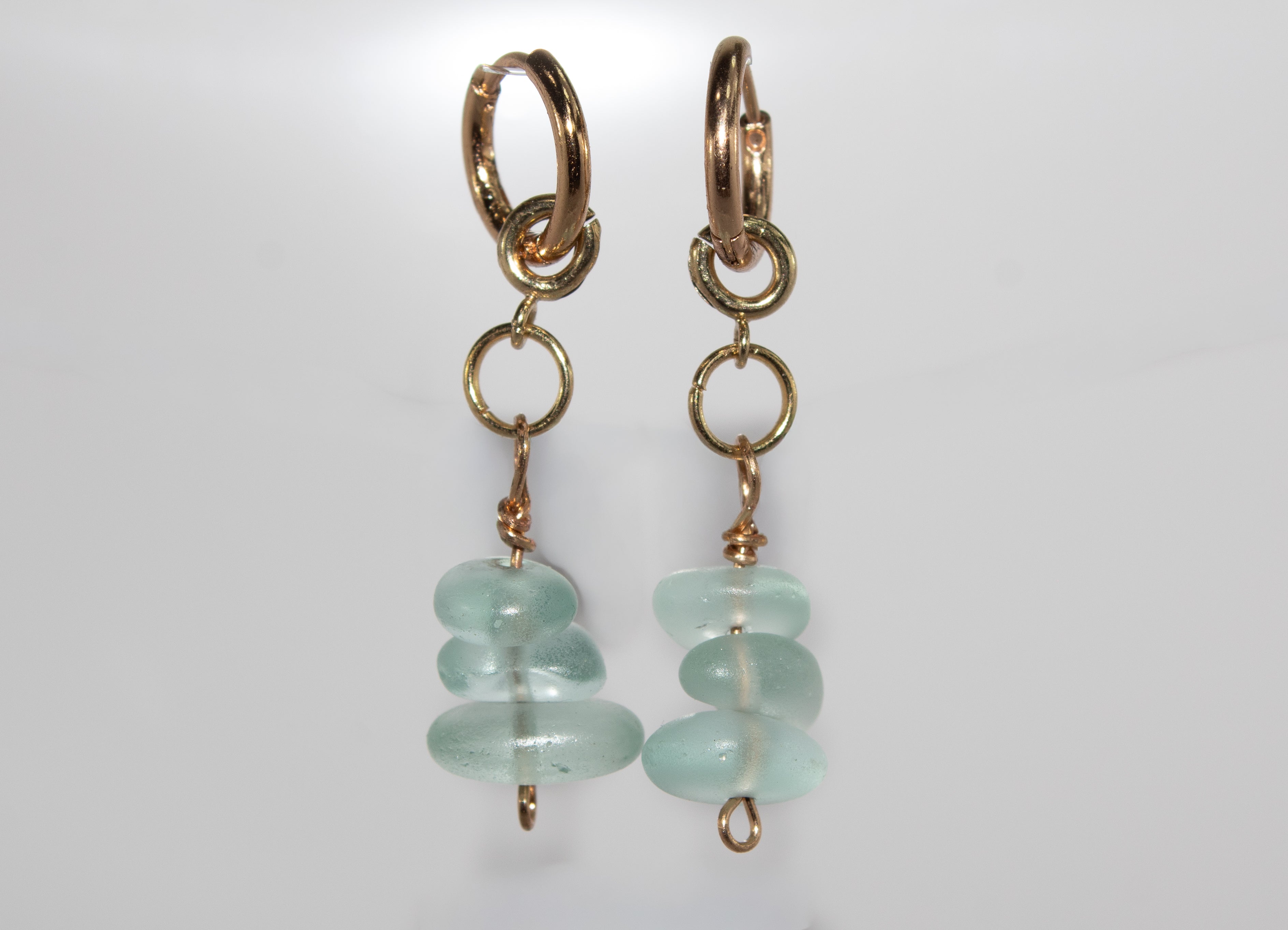 Gold Sea Glass Stack Huggie Earrings