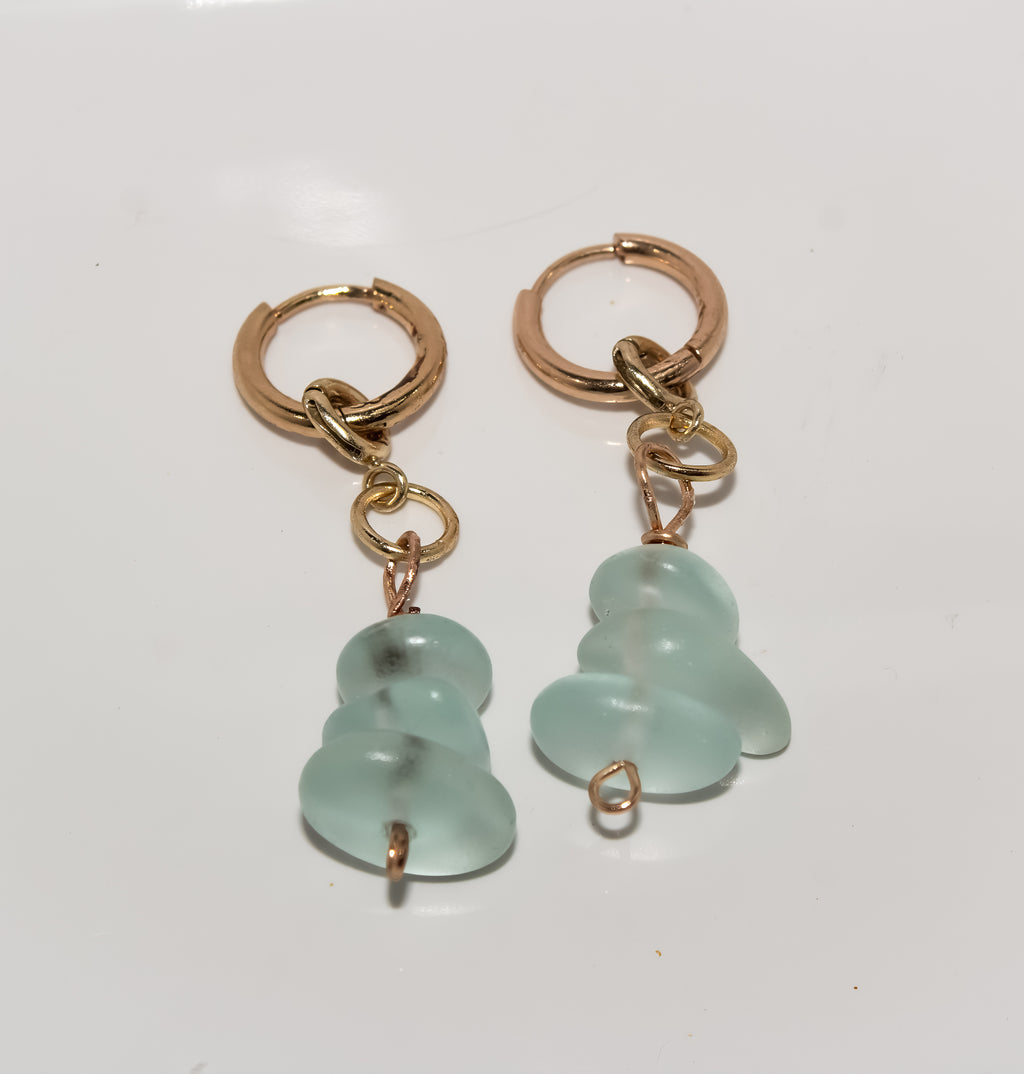 Gold Sea Glass Stack Huggie Earrings