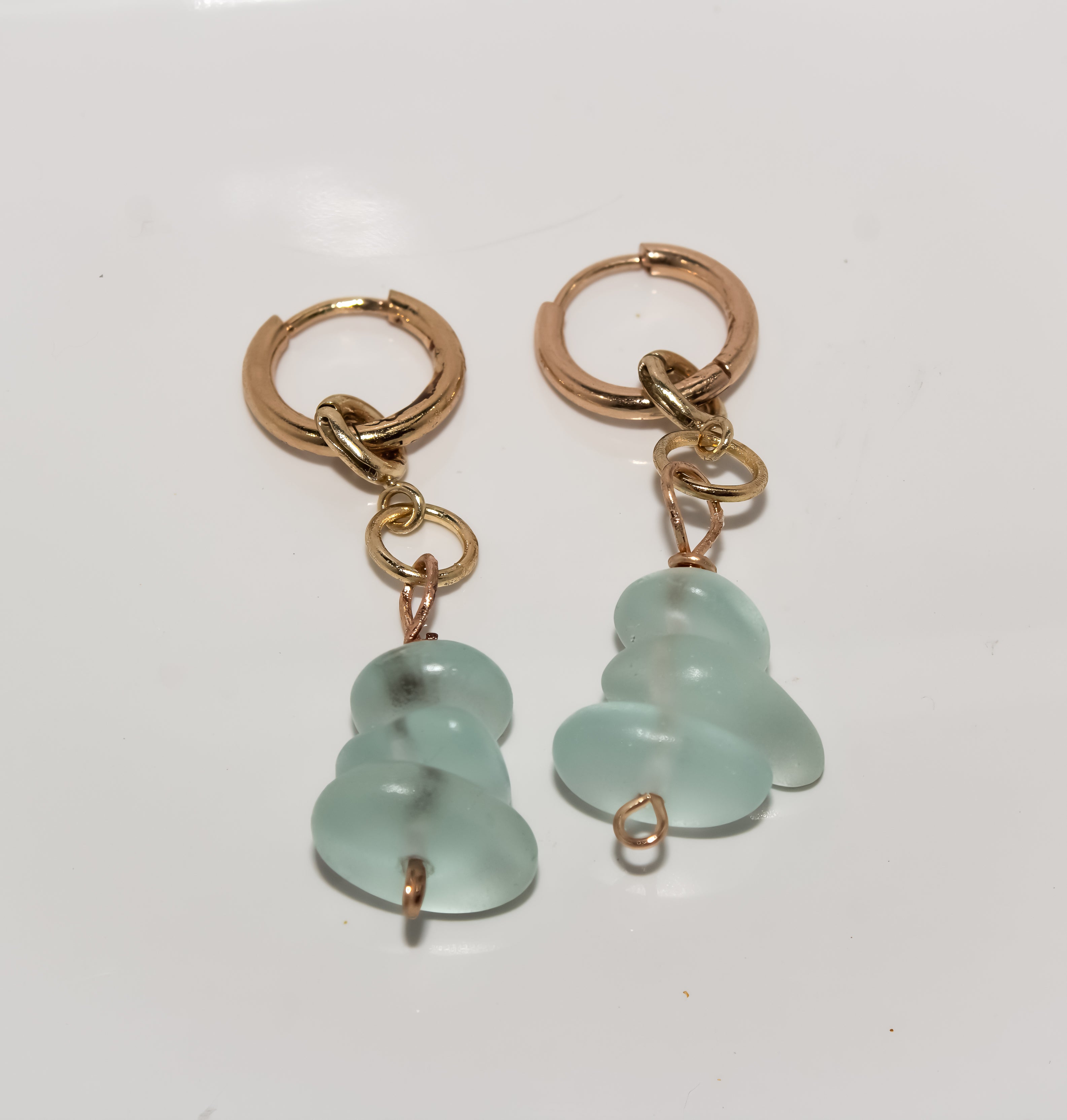 Gold Sea Glass Stack Huggie Earrings