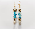 Gold Blue Gemstone and Pearl Drop Earrings