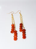 Gold Carnelian Bead Double Strand Dangle Earrings