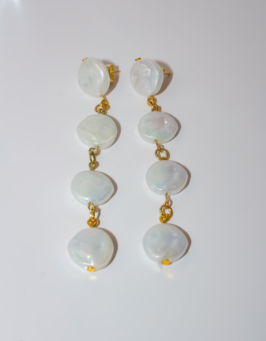 Gold Coin Pearl Long Drop Earrings