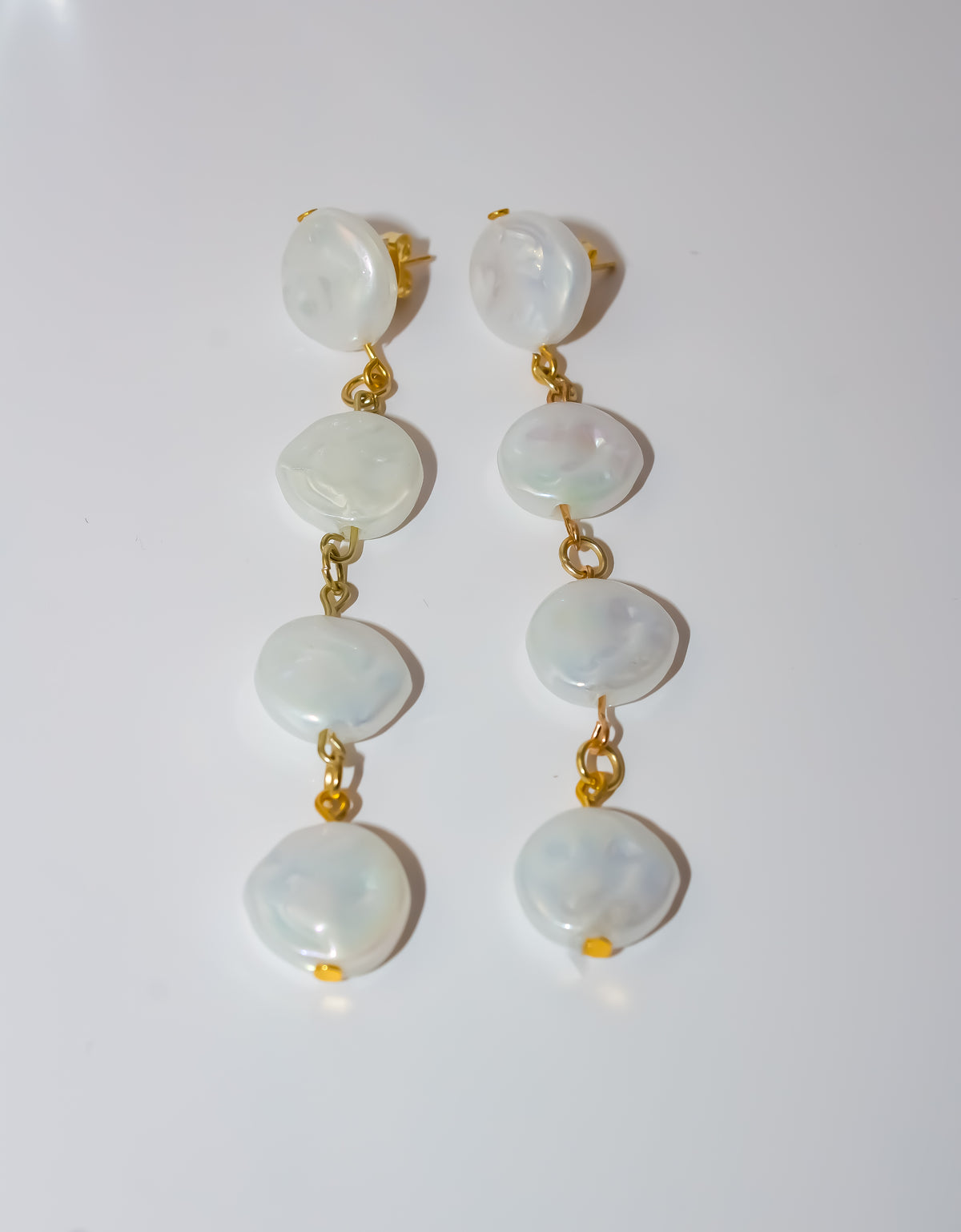 Gold Coin Pearl Long Drop Earrings