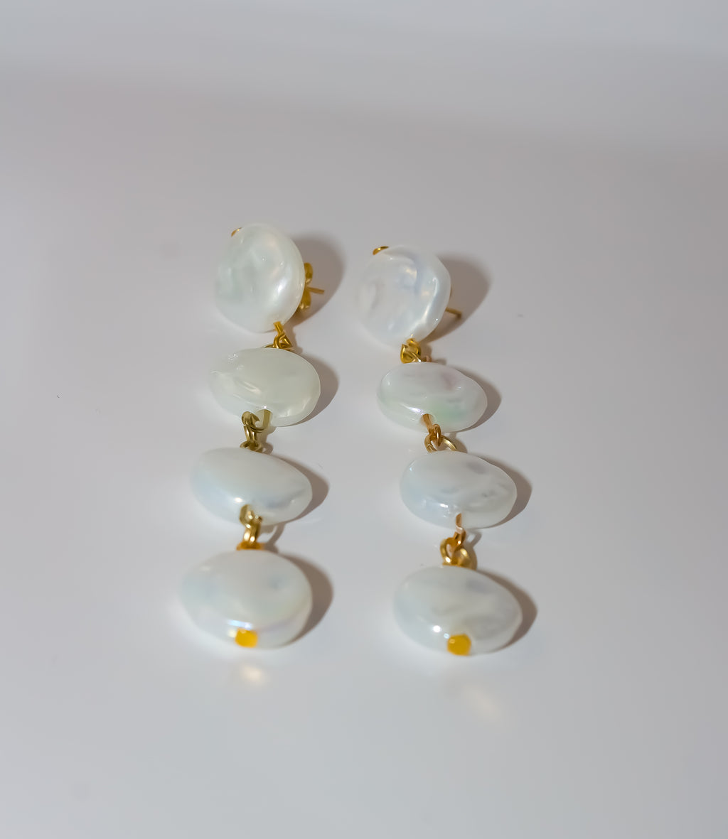Gold Coin Pearl Long Drop Earrings
