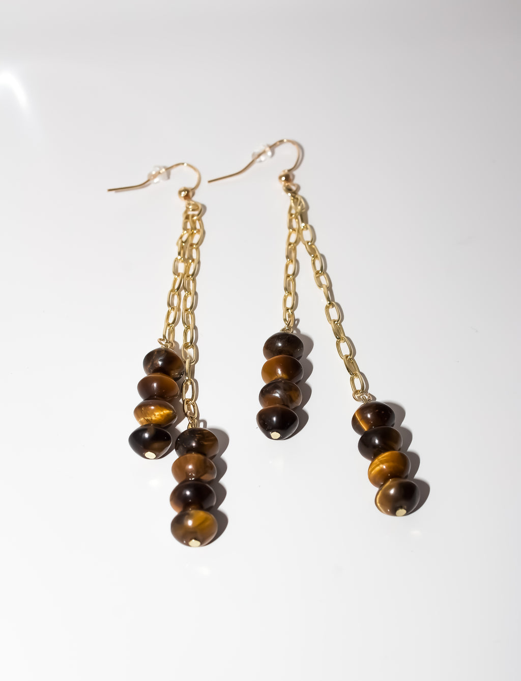 Gold Tiger’s Eye Double Strand Dangle Earrings