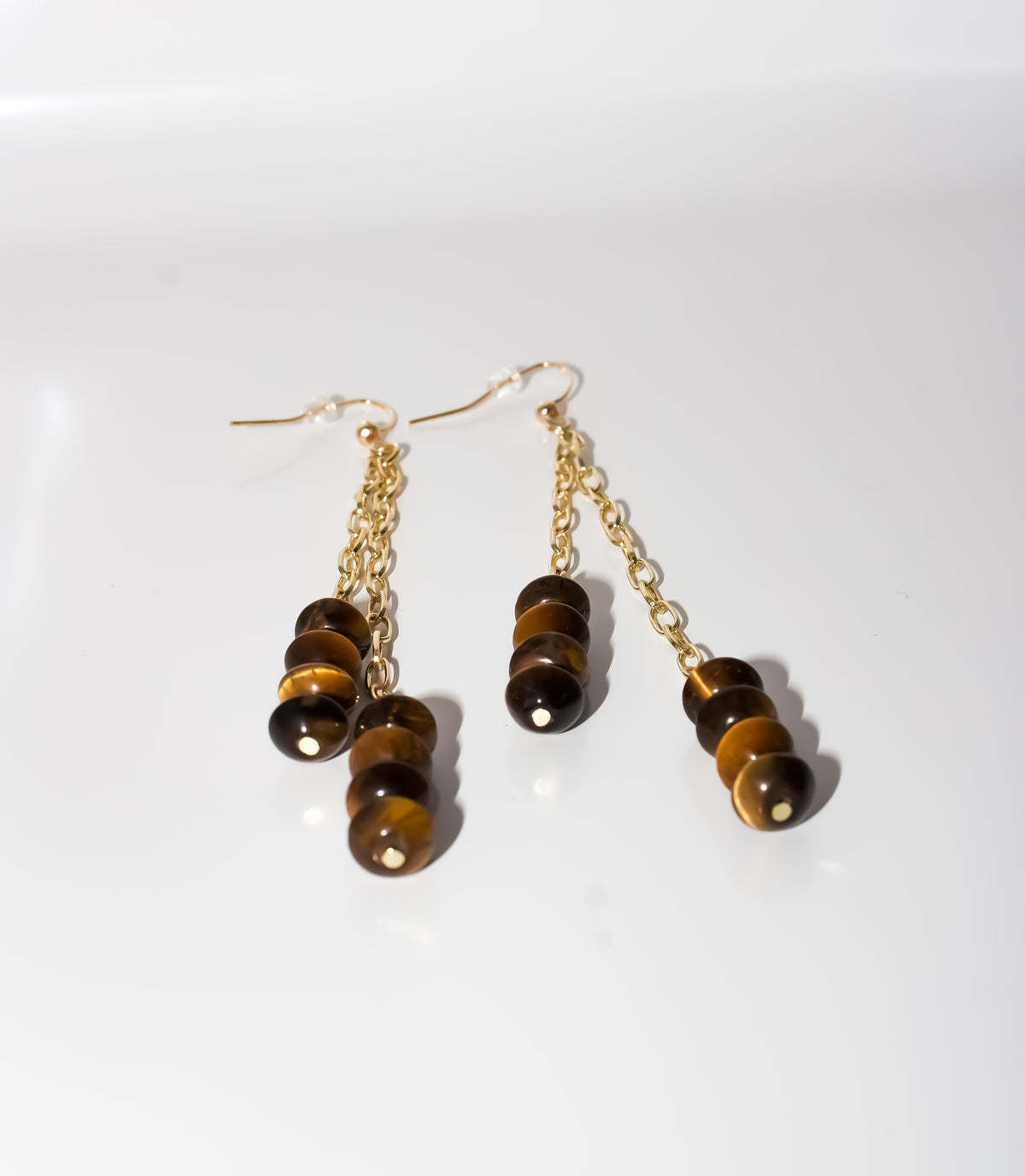 Gold Tiger’s Eye Double Strand Dangle Earrings