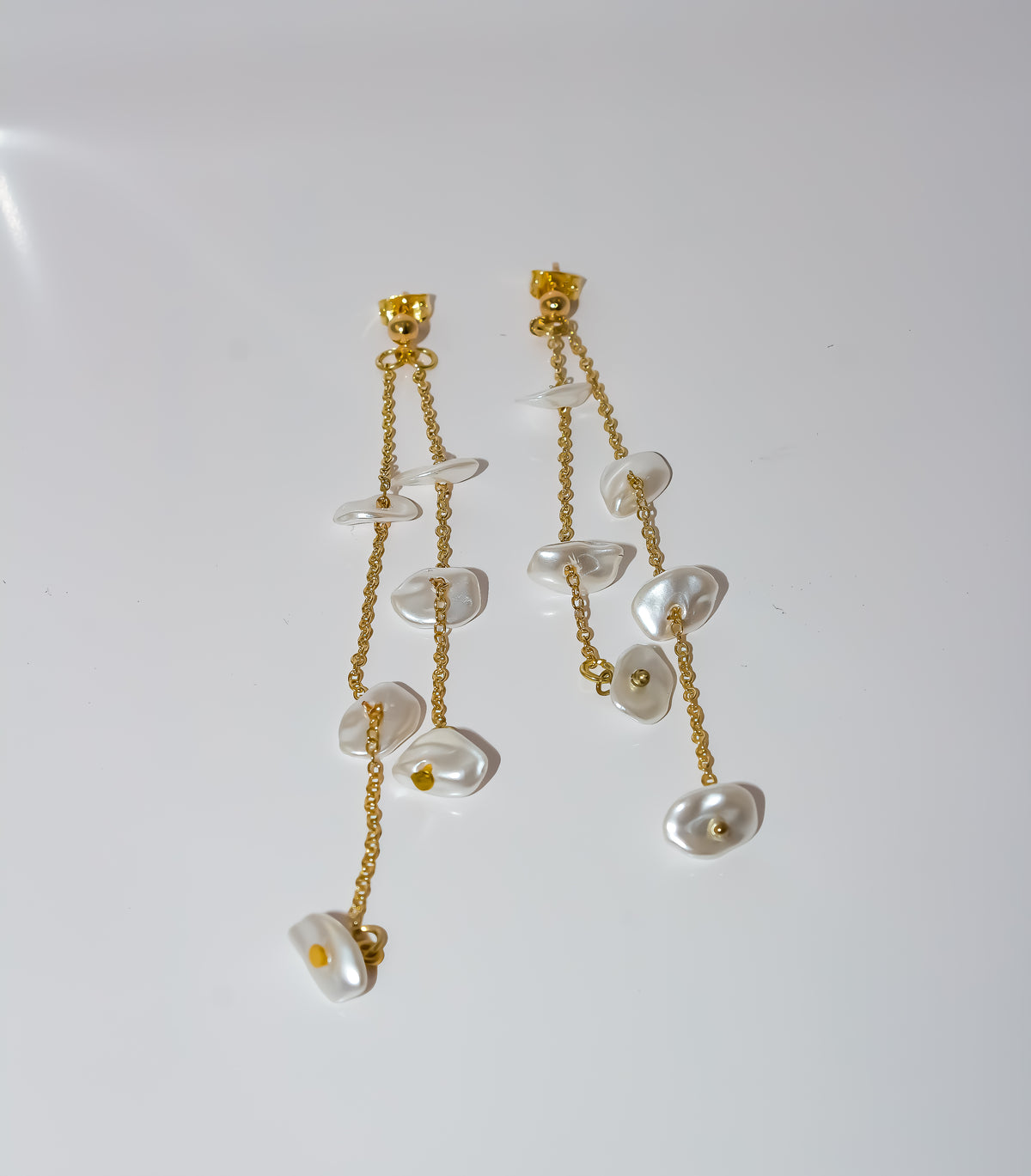 Gold Keishi Pearl Double Strand Dangle Earrings