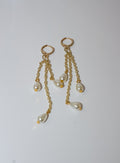 Gold Chain Fringe Huggie Earrings with Pearl Drops