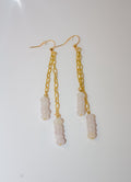 Gold Chain and Rose Quartz Gemstone Dangle Earrings