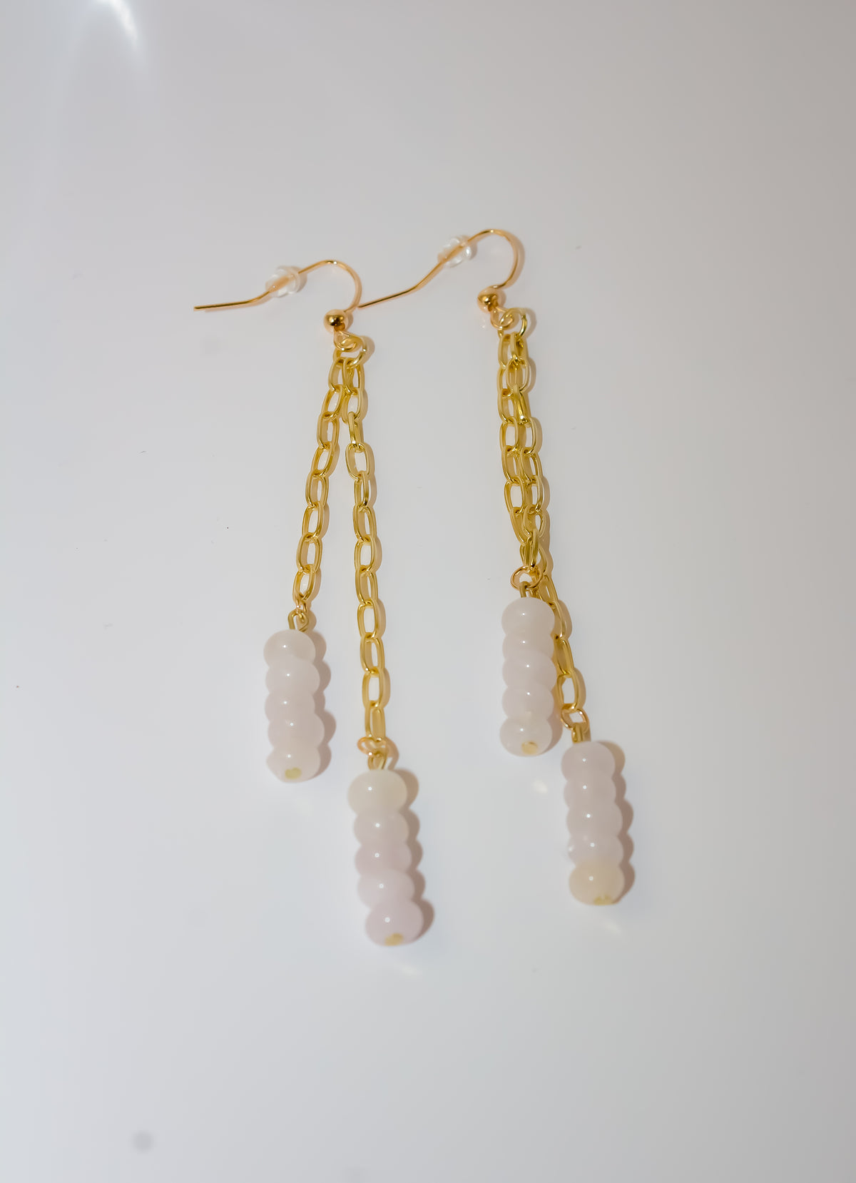 Gold Chain and Rose Quartz Gemstone Dangle Earrings