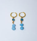 Gold Huggie Hoop Earrings with Sky Blue Crystal and Blue Agate Gemstone Drop