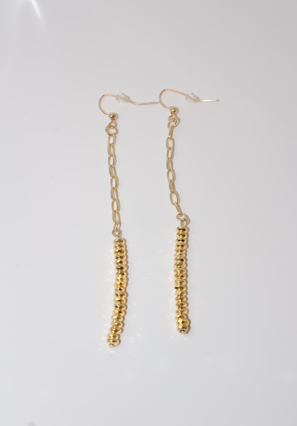 Long Gold Bar Drop Earrings with Faceted Beads