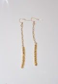 Long Gold Bar Drop Earrings with Faceted Beads