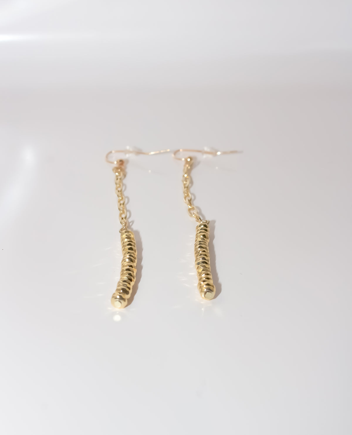 Long Gold Bar Drop Earrings with Faceted Beads