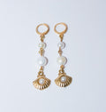 Gold Seashell Charm Earrings with Freshwater-Style Pearl Drops