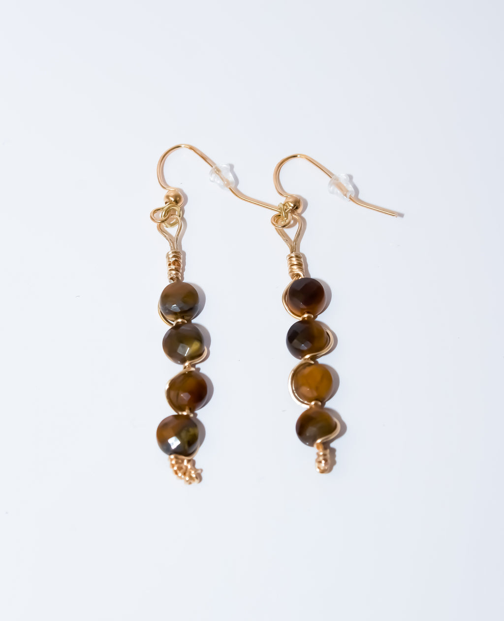 Gold Wire-Wrapped Tiger's Eye Dangle Earrings