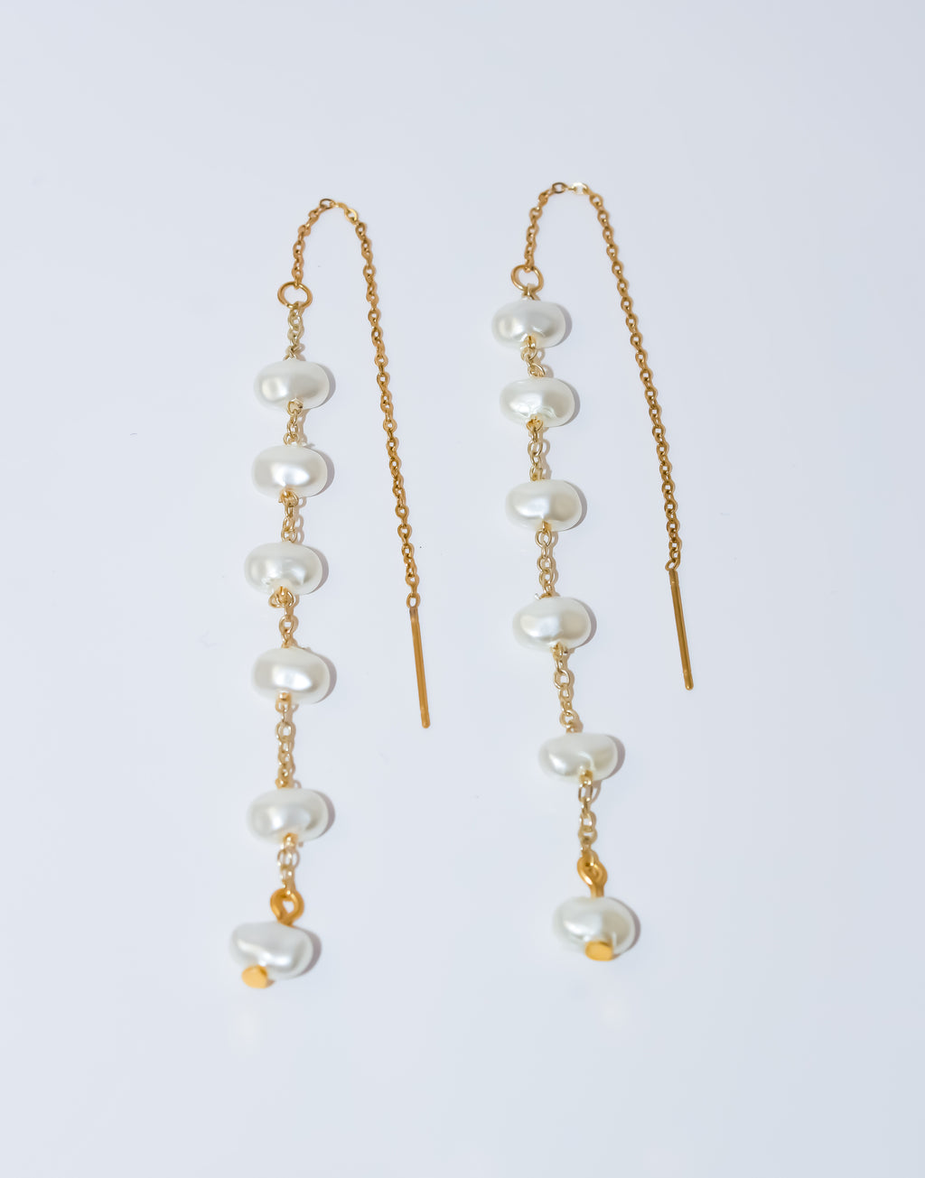 Gold Threader Earrings with Pearl Drops
