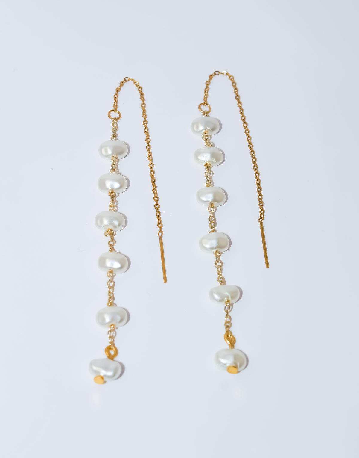 Gold Threader Earrings with Pearl Drops