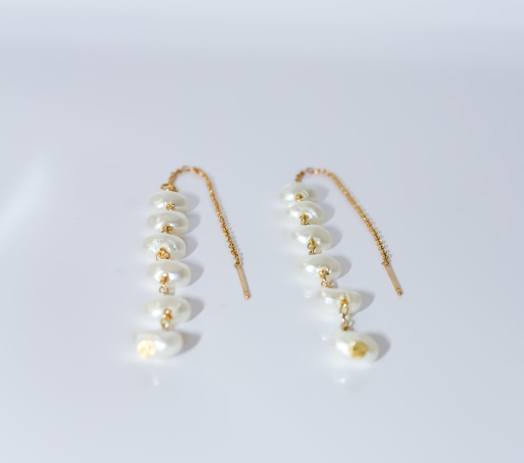 Gold Threader Earrings with Pearl Drops