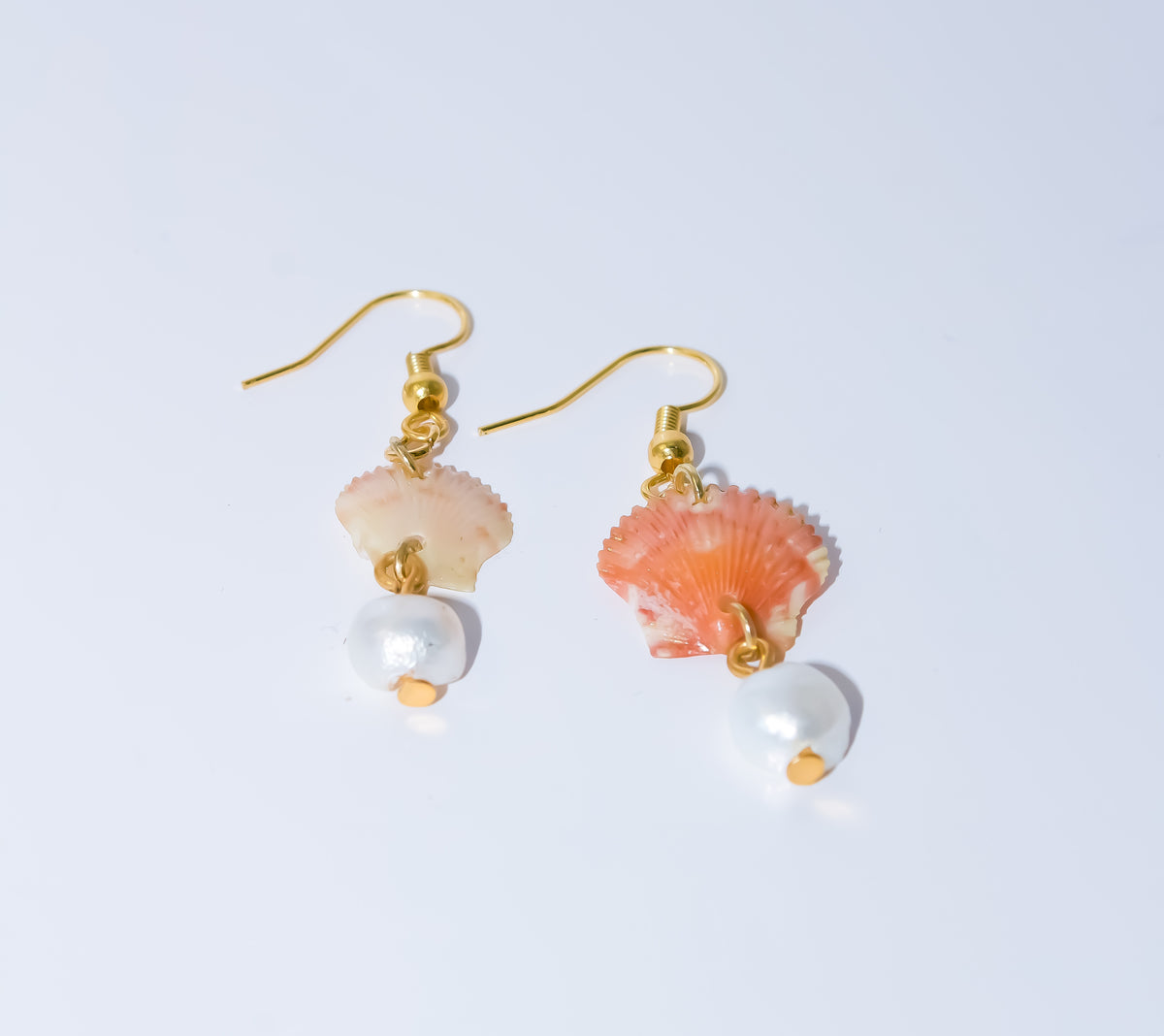 Natural Scallop Seashell and Pearl Drop Earrings