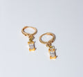 Gold Huggie Hoop Earrings with Baguette Crystal Charm
