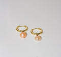 Gold Huggie Hoop Earrings with Peach Pearl Drop