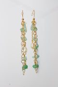 Gold Chain Cascade Earrings with Green Aventurine Chips and Pearl Accent