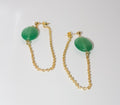 Gold Chain Loop Stud Earrings with Green Aventurine Drop