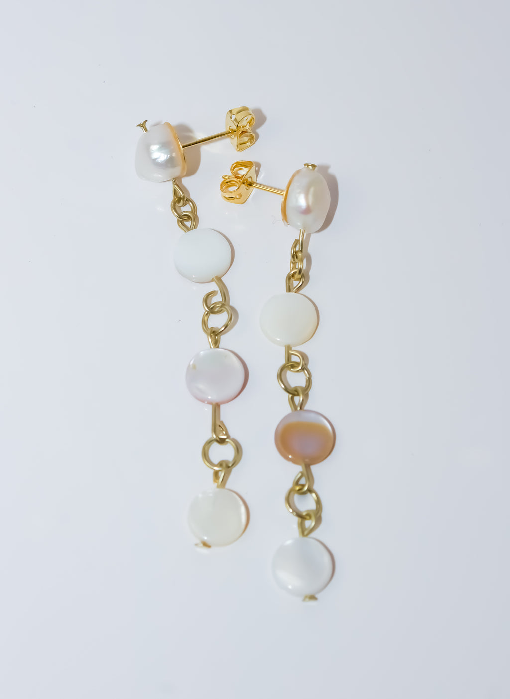 Baroque Pearl Stud Earrings with Mother-of-Pearl Coin Drops