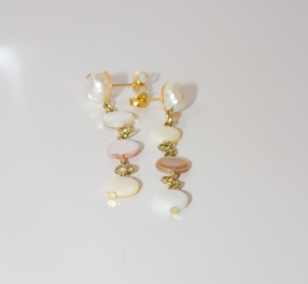 Baroque Pearl Stud Earrings with Mother-of-Pearl Coin Drops