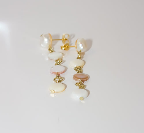 Baroque Pearl Stud Earrings with Mother-of-Pearl Coin Drops