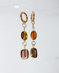 Gold Huggie Hoop Earrings with Amber Glass Beads